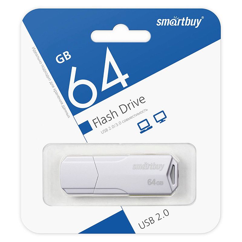 Память Smart Buy "Clue"  64GB, USB 2.0 Flash Drive, белый