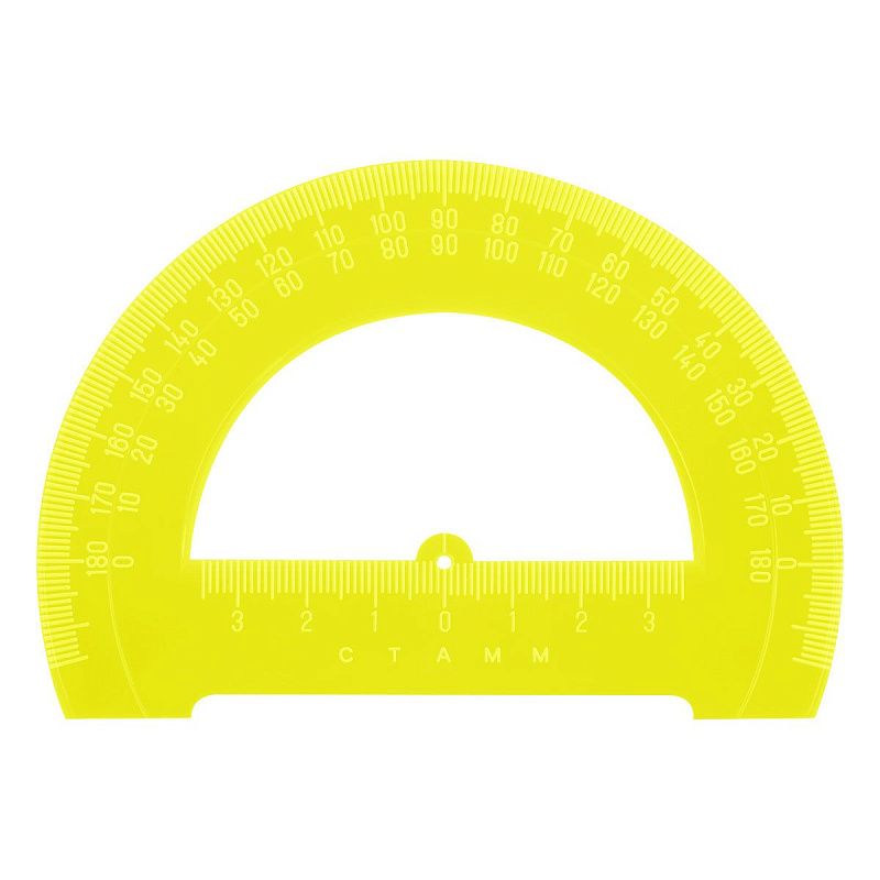 Транспортир 12см, 180° СТАММ, пластиковый, отливная шкала, прозрачный, неоновые цвета, ассорти 