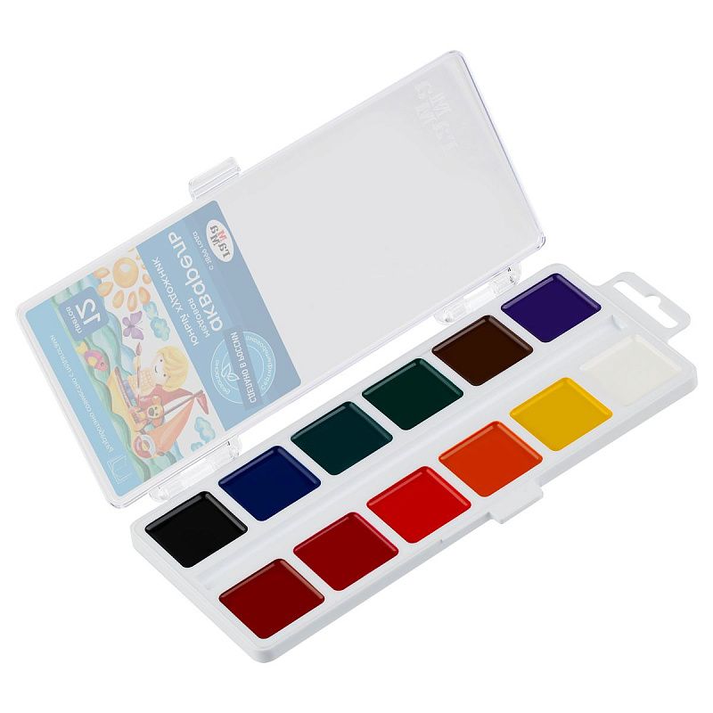 Акварель Гамма "Юный художник", медовая, 12 цветов, без кисти, пластик. упак., европодвес