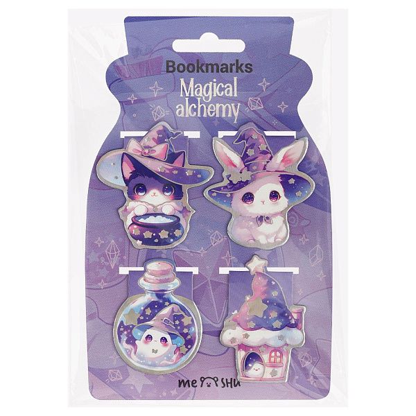 Закладки магнитные для книг, 4шт., MESHU "Волшебная алхимия", голографическая фольга