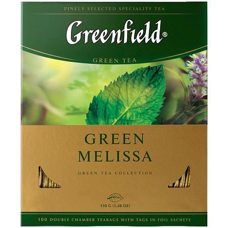 Чай Greenfield "Green Melissa", зеленый, 100 фольг. пакетиков по 1,5г.