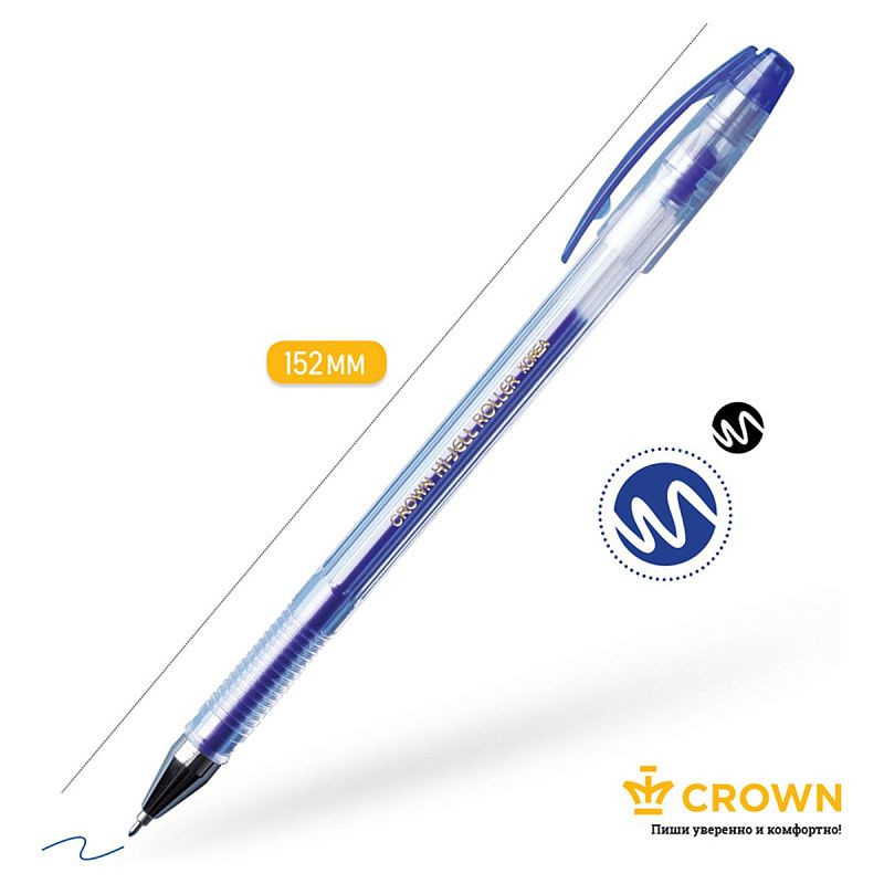 Ручка гелевая Crown "Hi-Jell Needle" синяя, 0,5мм, игольчатый стержень 