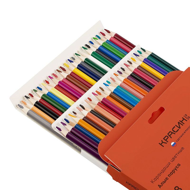 Карандаши цветные Красин "Алые паруса", 48цв., трехгран., заточен., картон, европодвес