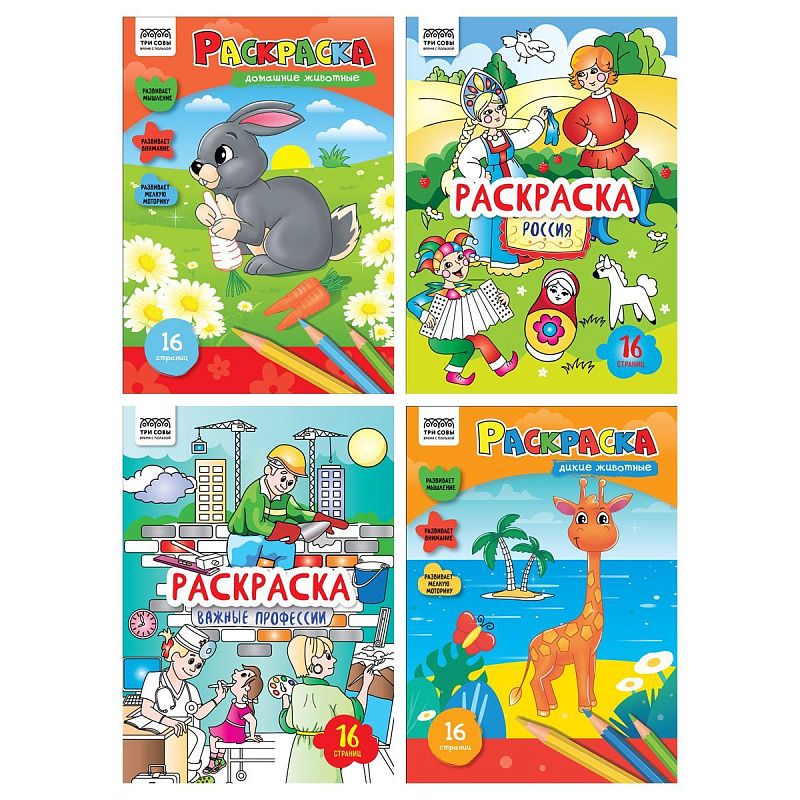 Раскраска А4, 16 стр., ТРИ СОВЫ "Любимая раскраска"