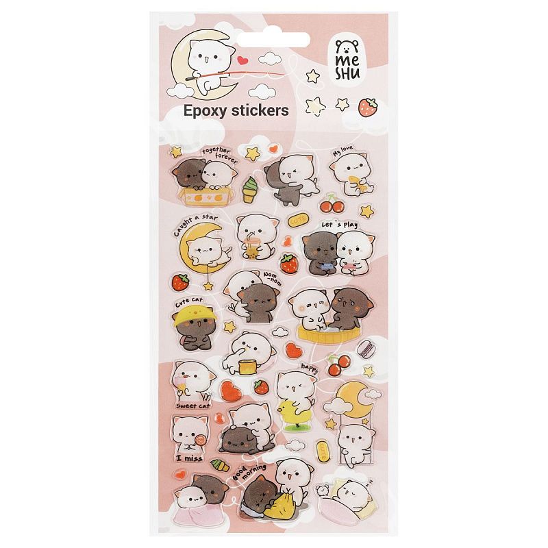 Наклейки гелевые MESHU "Cute kittens", 10*23 см, пакет европодвес