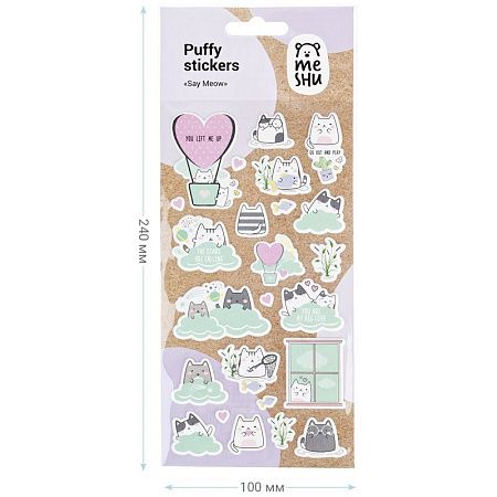 Наклейки объемные MESHU "Say Meow", 10*24см, 24 наклейки, инд. уп., европодвес