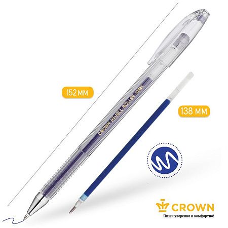 Ручка гелевая Crown "Hi-Jell" синяя, 0,5мм, штрих-код 