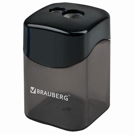 Точилка BRAUBERG "Win", 2 отверстия для чернографитных карандашей (в том числе утолщенных), с большим контейнером, с крышкой, ассорти,222495 
