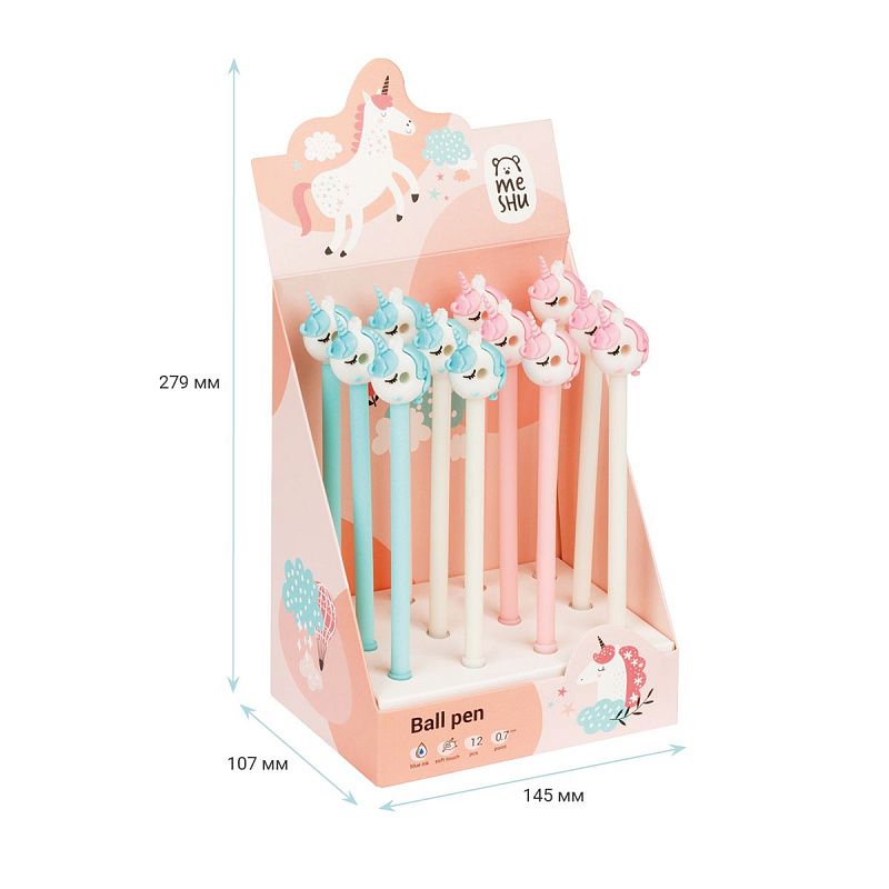 Ручка шариковая MESHU "Sweetheart Unicorn", синяя, 0,7мм, корпус ассорти, с топпером 