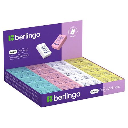 Ластик Berlingo "Animals", прямоугольный, термопластичная резина, 28*18*10мм 