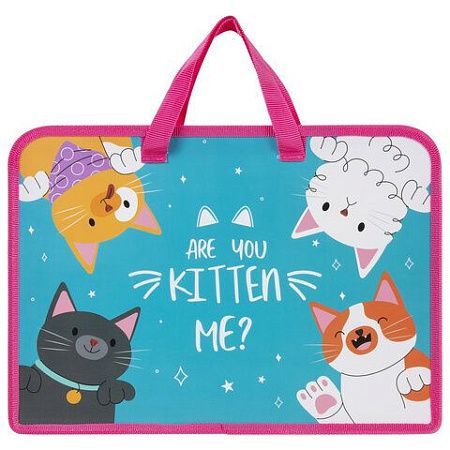 Папка на молнии с ручками ЮНЛАНДИЯ А4, 1 отделение, пластик, ширина 45 мм, "Cat gang", 272148 