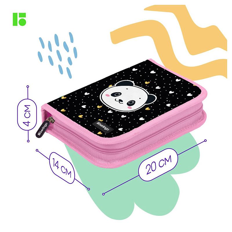 Пенал 1 отделение, 200*140*40 Berlingo "Cool panda", дополнительная откидная секция, полиэстер 