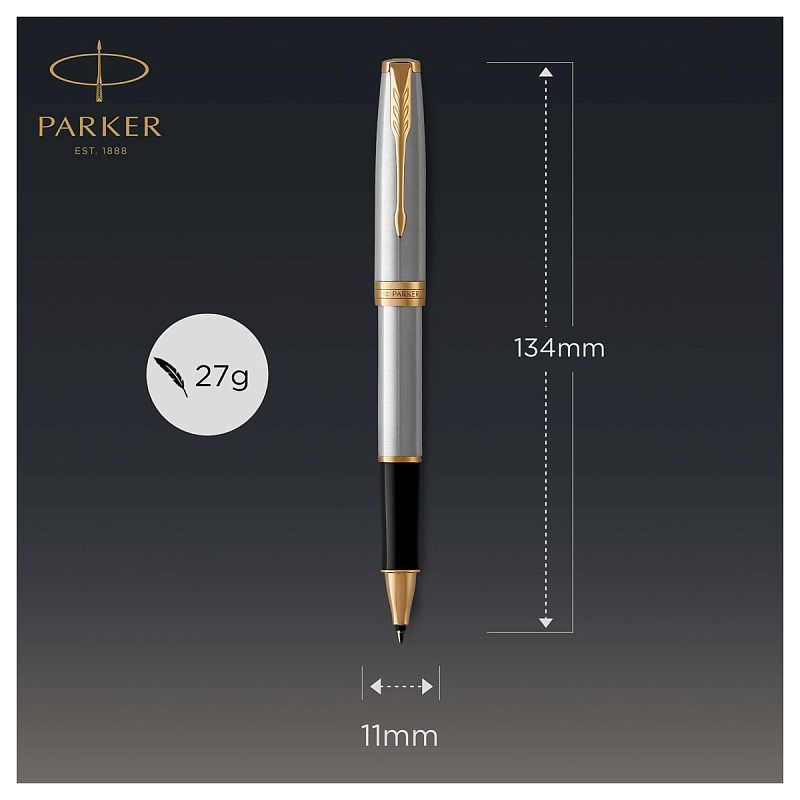 Ручка-роллер Parker "Sonnet Stainless Steel GT" черная, 0,8мм, подарочная упаковка 