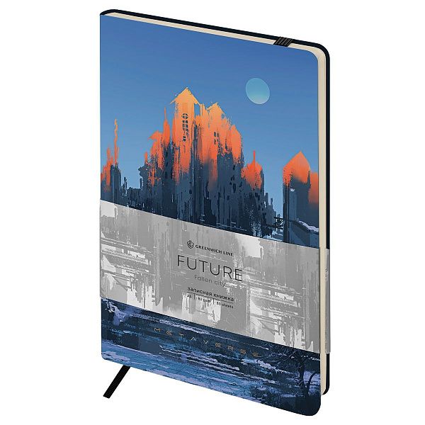 Записная книжка А5 80л. ЛАЙТ, кожзам, Greenwich Line "Future. Fallen city", с резинкой, тиснение фольгой, блок в линию