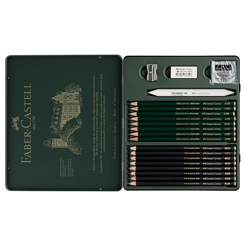 Набор карандашей ч/г Faber-Castell "Pitt Graphite Matt" и "Castell 9000", 20 предметов, заточен., метал. кор.