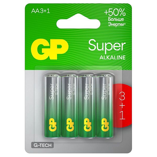 Батарейка GP Super G-Tech AA (LR6) 15A алкалиновая, BC4 (промо 3+1)