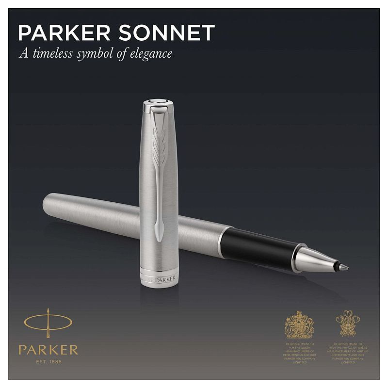 Ручка-роллер Parker "Sonnet Stainless Steel CT" черная, 0,8мм, подарочная упаковка 