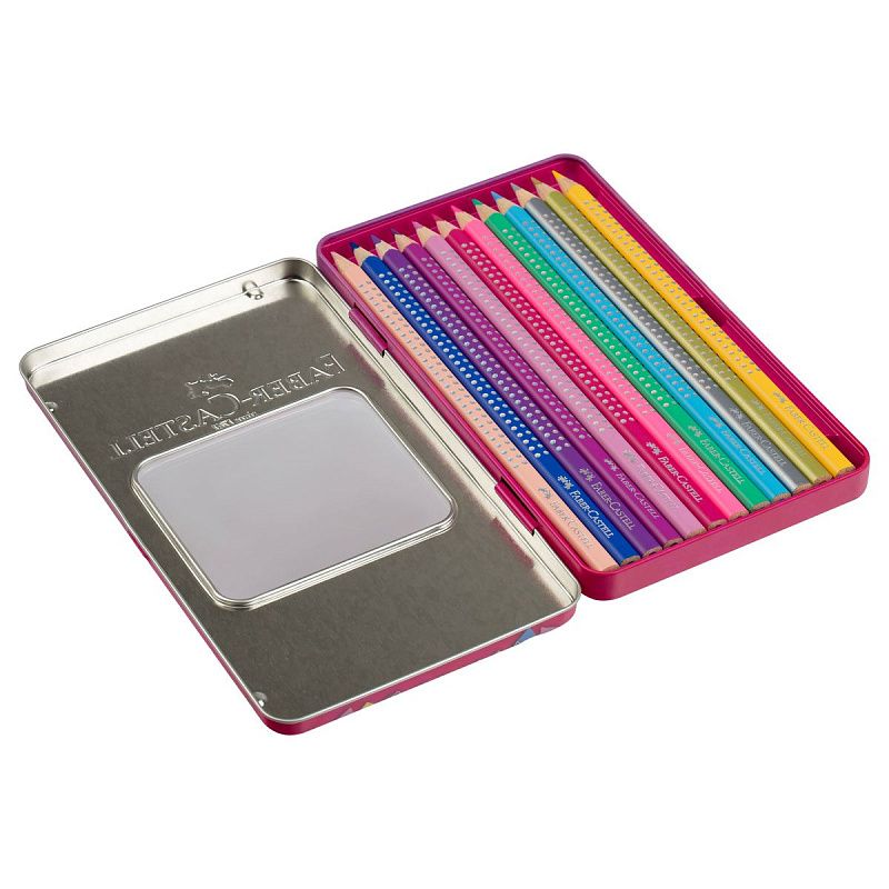 Карандаши цветные Faber-Castel "Sparkle", 12 цв., трехгран., метал. короб