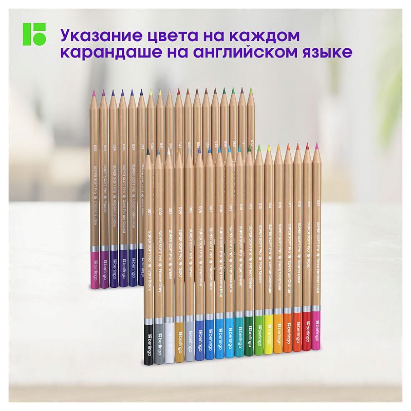 Карандаши цветные Berlingo "SuperSoft. Pro" 36цв., круглые, заточен., картон, европодвес