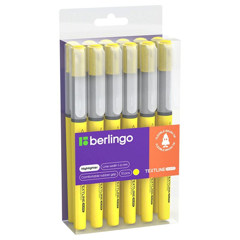 Текстовыделитель-кисть Berlingo "Textline HL470" желтый, 1-6мм 