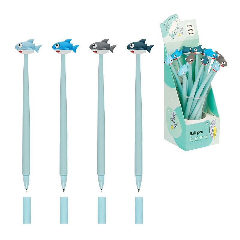 Ручка шариковая MESHU "Shark", синяя, 0,7мм, корпус ассорти, с топпером 