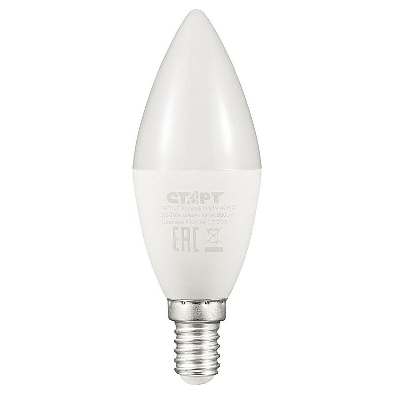 Лампа светодиодная Старт LED, серия "WS" 10W40, тип С "свеча", E14, 4000К, нейтральный свет, 25000ч