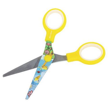 Ножницы BRAUBERG "Kid Series", 130 мм, жёлтые, с цветной печатью "Жирафы", закругленные, 232269 