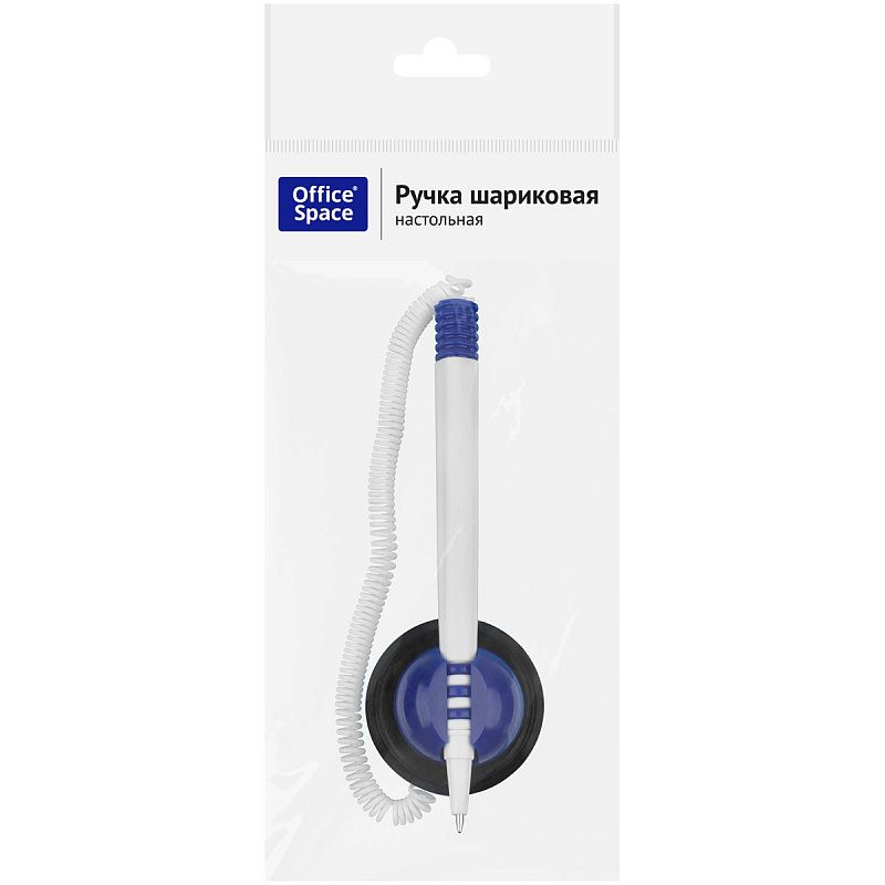 Ручка шариковая настольная OfficeSpace синяя, 0,7мм, белый корпус, синяя подставка, европодвес 