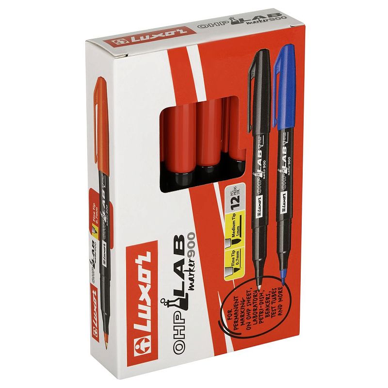 Маркер перманентный лабораторный Luxor "OHP 900" красный, пулевидный, 1,0мм 