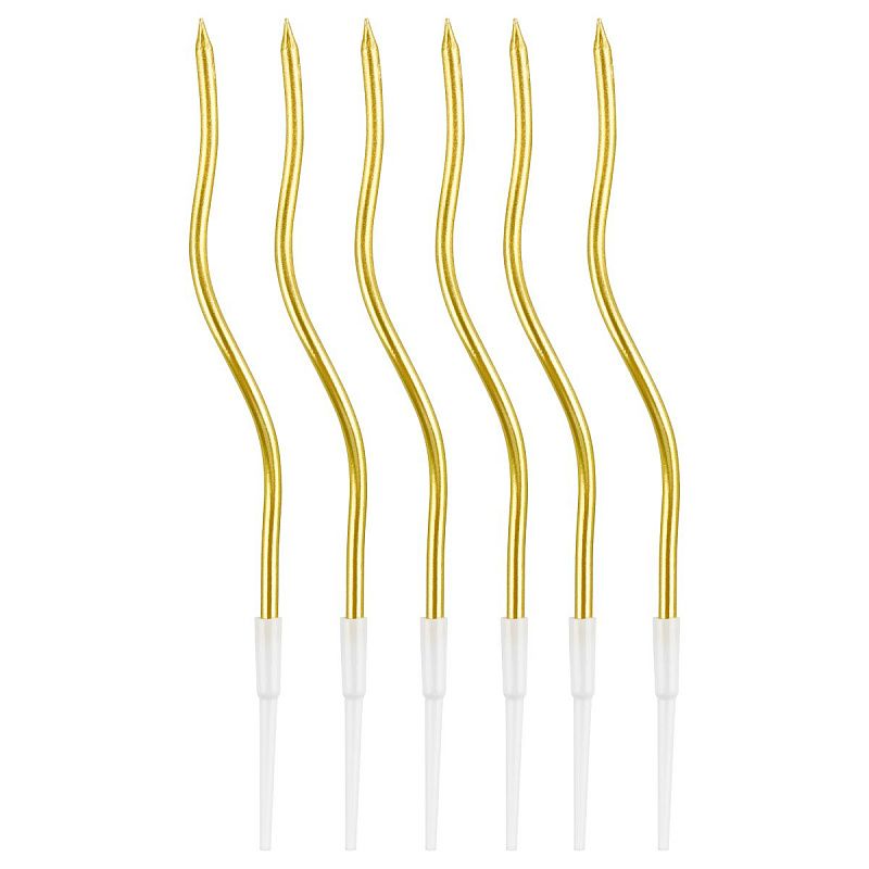 Свечи для торта с держателями MESHU "Wave gold", 13см, 6шт