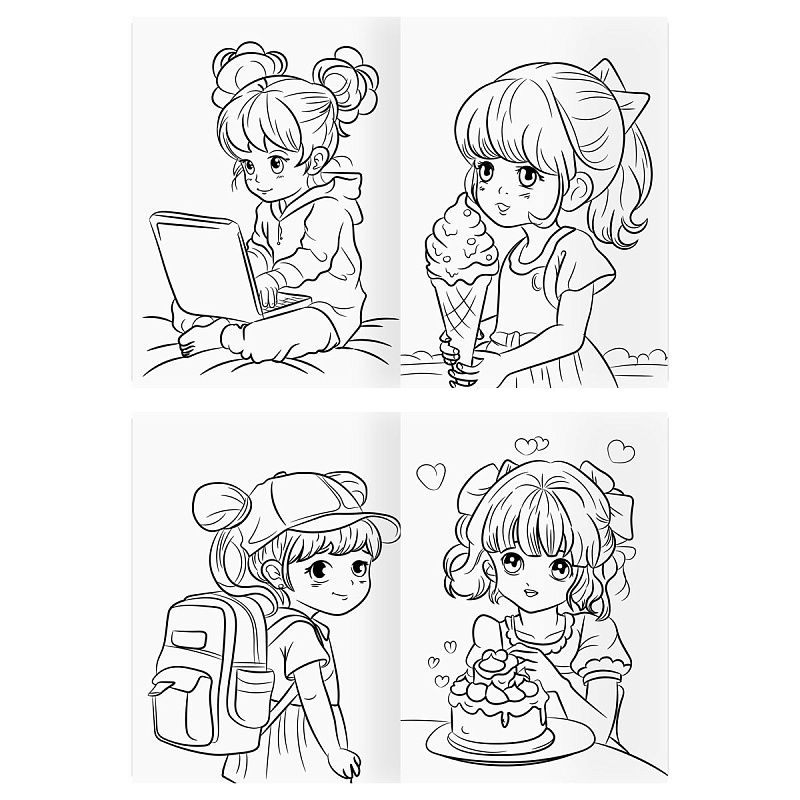 Раскраска А4, 16 стр., ТРИ СОВЫ "В стиле kawaii"