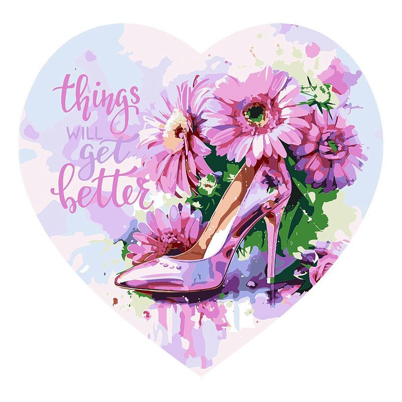 Картина по номерам на фигурном холсте ТРИ СОВЫ "Женские радости", форма сердце, с акриловыми красками и кистями