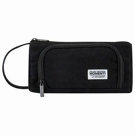 Пенал-косметичка BRAUBERG с ручкой, 1 откидная планка, полиэстер, 22x10х8см, Black, 272339 