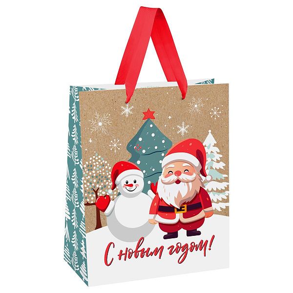 Пакет подарочный 18*23*10см MESHU "Happy Santa", крафт