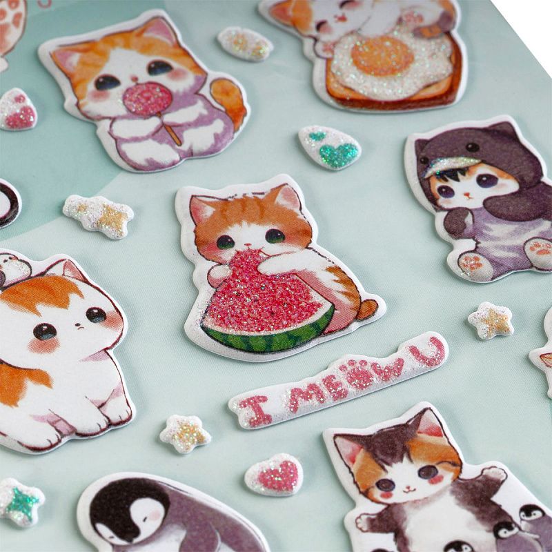 Наклейки объемные MESHU "I meow you", 10*23см, с блестками, инд. уп., европодвес