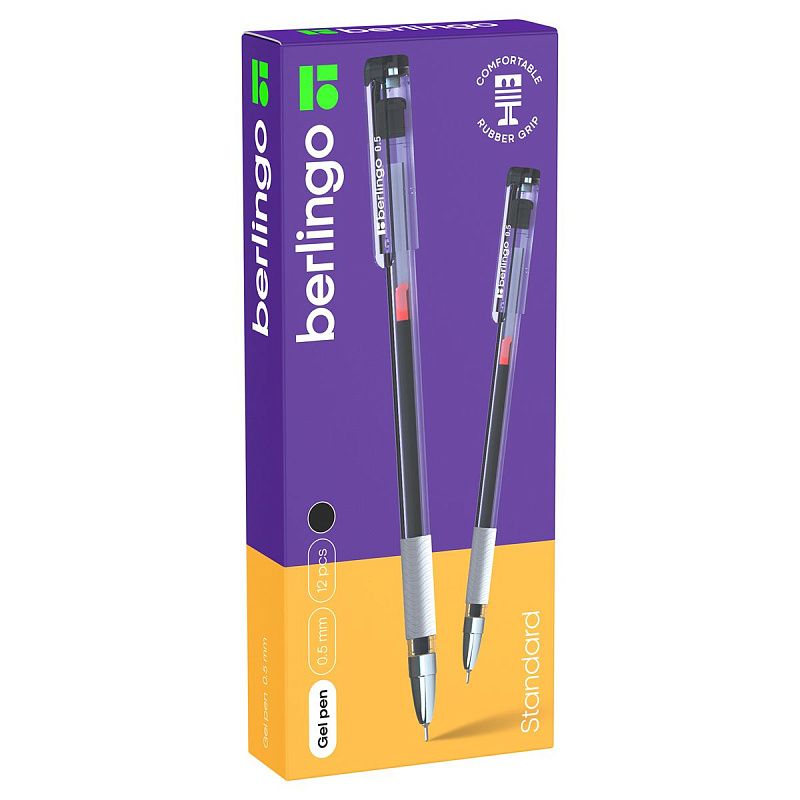 Ручка гелевая Berlingo "Standard" черная, 0,5мм, грип, игольчатый стержень 