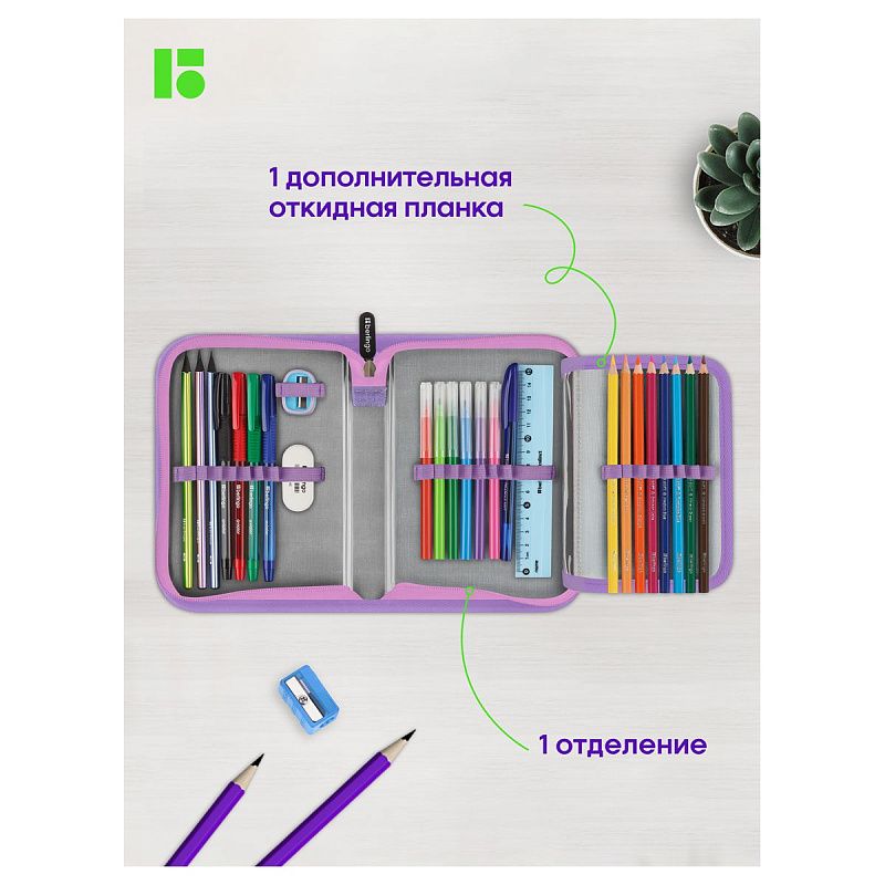 Пенал 1 отделение, 200*140*40 Berlingo "Purple Magic", дополнительная откидная секция, полиэстер 