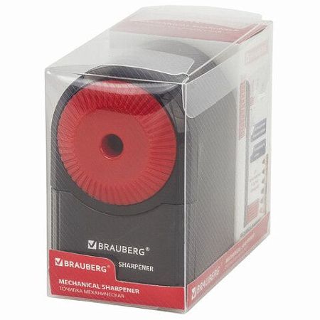 Точилка механическая BRAUBERG "ULTRA", для чернографитных и цветных карандашей, крепление к столу, корпус черный с красным, 228626 