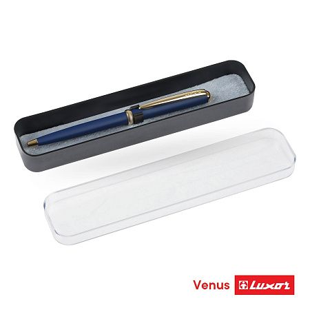 Ручка шариковая Luxor "Venus" синяя, 0,7мм, корпус синий/золото, кнопочный механизм, футляр 