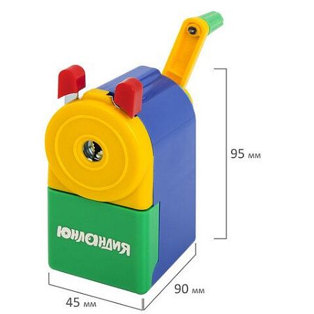 Точилка механическая ЮНЛАНДИЯ "Светофор", металлический механизм, корпус голубой, 228766 