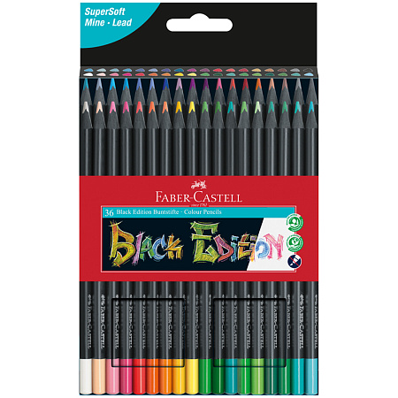 Карандаши цветные Faber-Castell "Black Edition", 36цв., трехгран., черное дерево, заточен., картон.