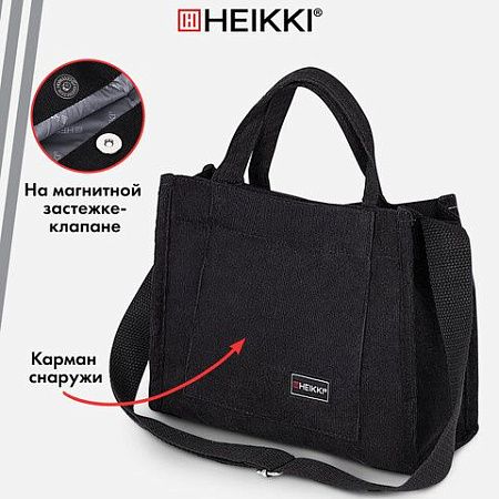 Сумка-шоппер HEIKKI mini, вельвет, карманы, 25х20 см, черный, 272439 