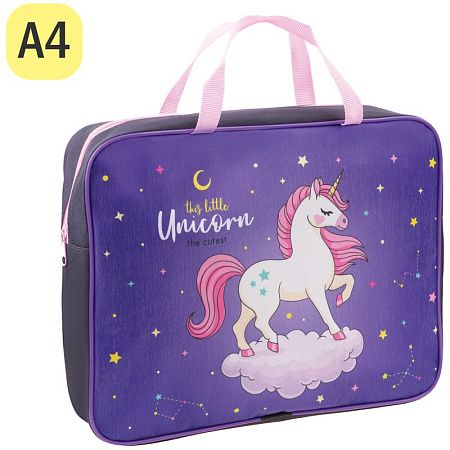 Папка с ручками А4 ArtSpace "Unicorn", полиэстер, на молнии, 70мм 