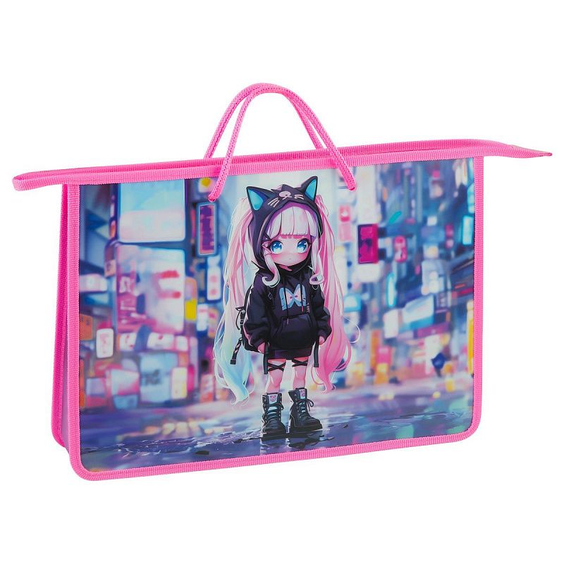 Папка с ручками А4 ArtSpace "Stylish girl", пластик, на молнии, 75мм