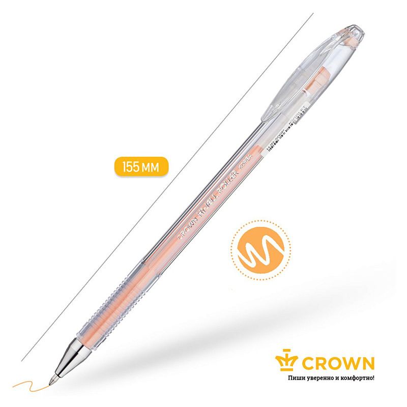 Ручка гелевая Crown "Hi-Jell Pastel" оранжевая пастель, 0,8мм 