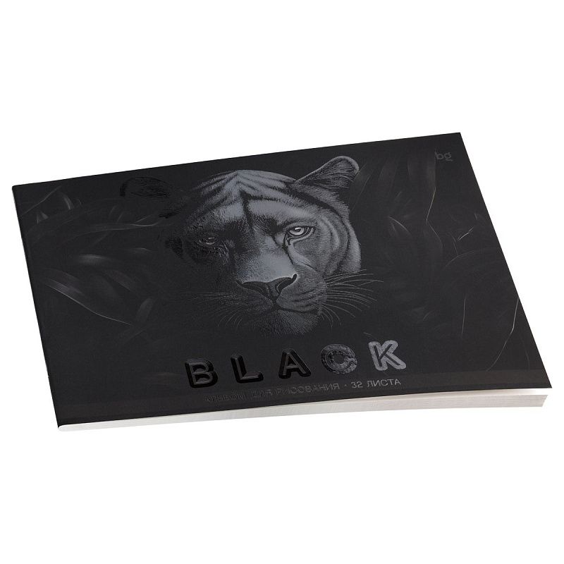 Альбом для рисования 32л., А4, на скрепке BG "Just black", soft-touch ламинация, выб. лак