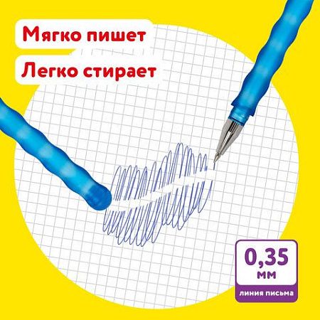 Ручки стираемые гелевые ЮНЛАНДИЯ "Горошек", НАБОР 2 штуки, СИНИЕ, + 4 сменных стержня, линия письма 0,35 мм, 143671 