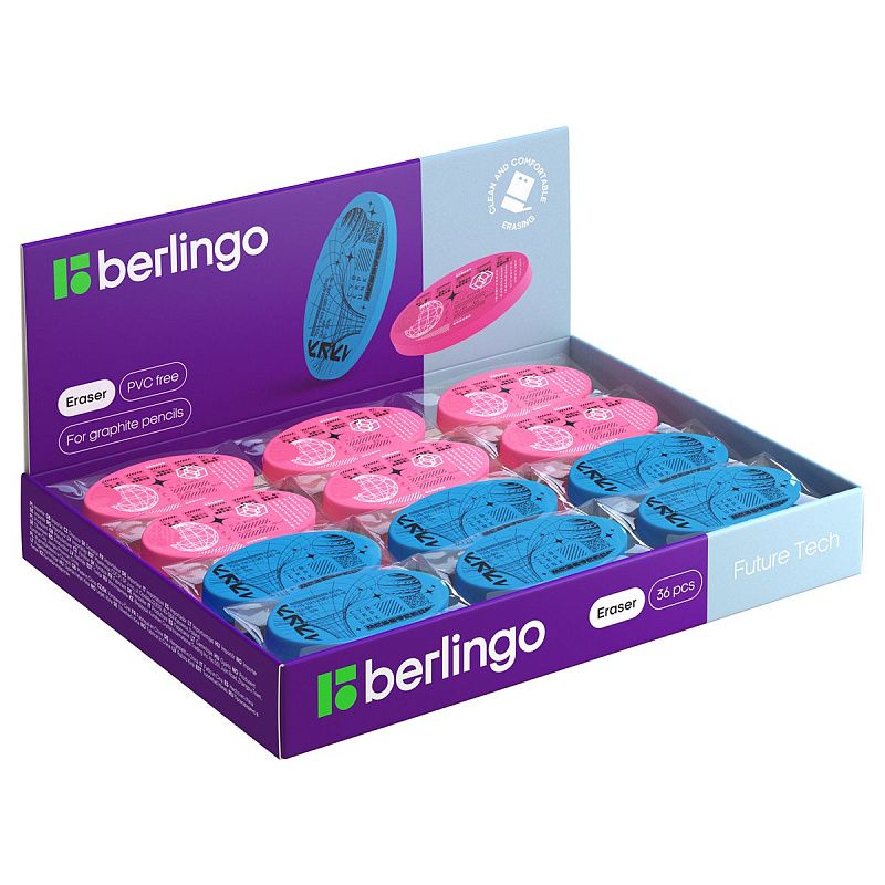Ластик Berlingo "Future Tech", овальный, термопластичная резина, 50*28*7мм, ассорти 