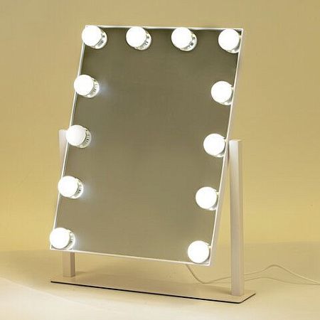 Зеркало для макияжа гримерное с подсветкой, 12 LED-ламп, 3 режима свечения, размер 29х38 см, работа от сети 220V, цвет белый, BRABIX, 609336