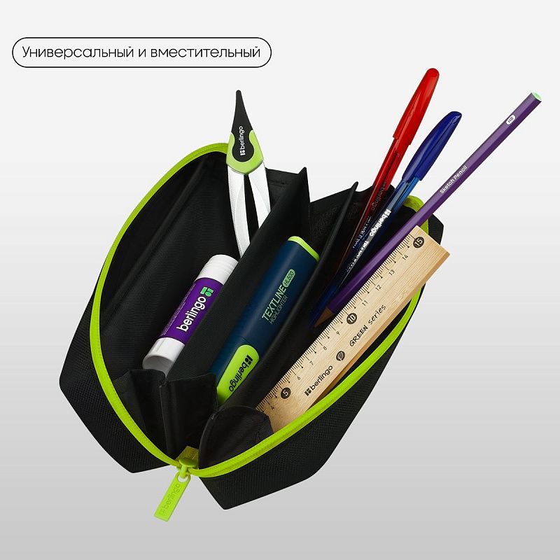 Пенал мягкий 1 отделение, 205*60*65 Berlingo "Light green", полиэстер 